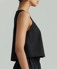 Black Egyptian Cotton Cropped Sleeveless Top