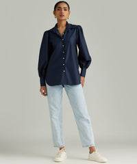 Navy Egyptian Cotton Bishop Sleeved Shirt