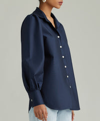 Navy Egyptian Cotton Bishop Sleeved Shirt