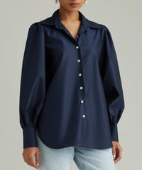 Navy Egyptian Cotton Bishop Sleeved Shirt