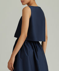 Navy Egyptian Cotton Cropped Sleeveless Top