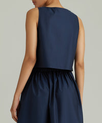 Navy Egyptian Cotton Cropped Sleeveless Top