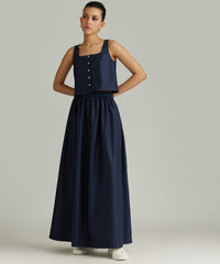 Navy Egyptian Cotton Cropped Sleeveless Top