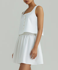 White Egyptian Cotton Cropped Sleeveless Top