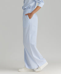 Blue Striped Cotton Tencel Trousers