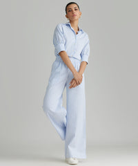 Blue Striped Cotton Tencel Trousers