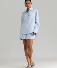 Blue Striped Cotton Tencel Oversized Shirt