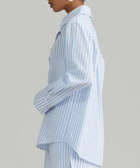 Blue Striped Cotton Tencel Oversized Shirt