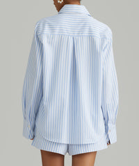 Blue Striped Cotton Tencel Oversized Shirt
