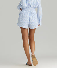 Blue Striped Cotton Tencel Boxing Shorts