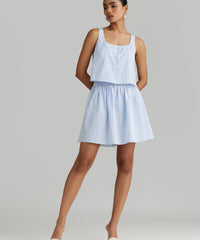 Blue Striped Cotton Tencel Mini Skirt