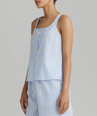 Blue Striped Cotton Tencel Sleeveless Top