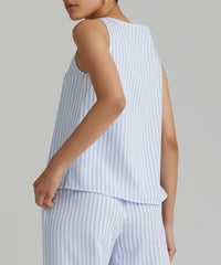 Blue Striped Cotton Tencel Sleeveless Top