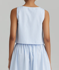 Blue Striped Cotton Tencel Cropped Sleeveless Top