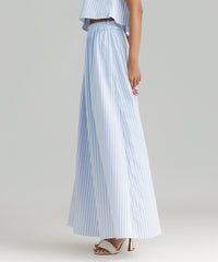 Blue Striped Cotton Tencel Maxi Skirt