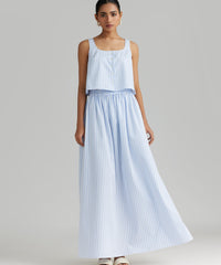 Blue Striped Cotton Tencel Maxi Skirt