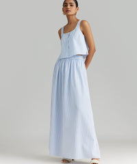Blue Striped Cotton Tencel Cropped Sleeveless Top