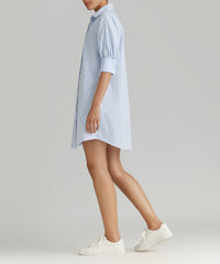 Blue Striped Cotton Tencel Short Shirt Dress