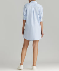 Blue Striped Cotton Tencel Short Shirt Dress