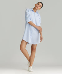 Blue Striped Cotton Tencel Short Shirt Dress