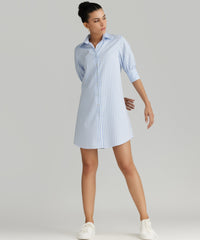 Blue Striped Cotton Tencel Short Shirt Dress