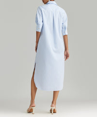 Blue Striped Cotton Tencel Long Shirt Dress