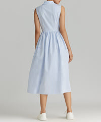 Blue Striped Cotton Tencel Long Tennis Dress