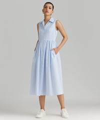 Blue Striped Cotton Tencel Long Tennis Dress