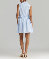 Blue Striped Cotton Tencel Short Tennis Dress