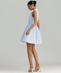 Blue Striped Cotton Tencel Short Tennis Dress