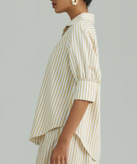 Gold Striped Cotton Tencel Short-sleeved Shirt