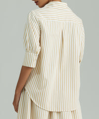 Gold Striped Cotton Tencel Short-sleeved Shirt