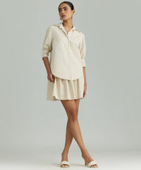 Gold Striped Cotton Tencel Short-sleeved Shirt