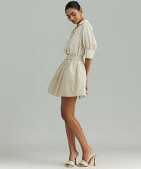 Gold Striped Cotton Tencel Mini Skirt