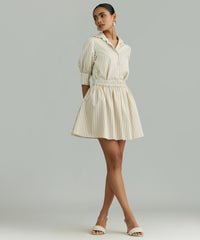 Gold Striped Cotton Tencel Mini Skirt