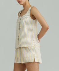 Gold Striped Cotton Tencel Sleeveless Top