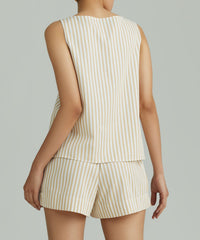 Gold Striped Cotton Tencel Sleeveless Top