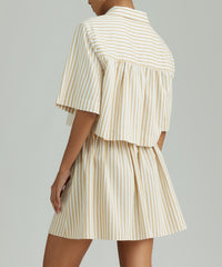 Gold Striped Cotton Tencel Cropped Bowling Shirt