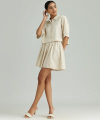 Gold Striped Cotton Tencel Cropped Bowling Shirt