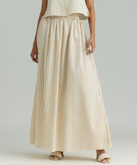 Gold Striped Cotton Tencel Maxi Skirt