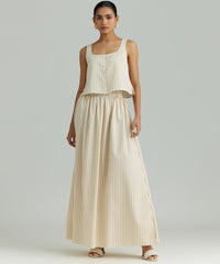 Gold Striped Cotton Tencel Maxi Skirt