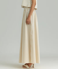 Gold Striped Cotton Tencel Maxi Skirt