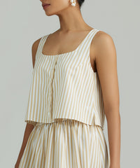 Gold Striped Cotton Tencel Cropped Sleeveless Top