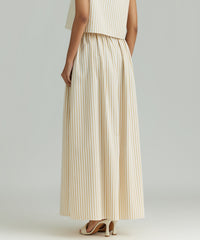 Gold Striped Cotton Tencel Maxi Skirt