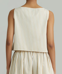 Gold Striped Cotton Tencel Cropped Sleeveless Top