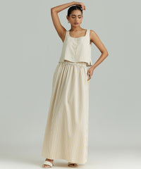 Gold Striped Cotton Tencel Maxi Skirt