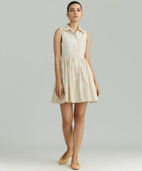 Gold Striped Cotton Tencel Short Tennis Dress