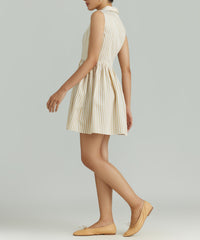 Gold Striped Cotton Tencel Short Tennis Dress