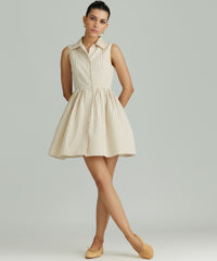 Gold Striped Cotton Tencel Short Tennis Dress