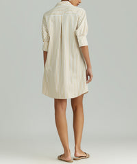 Gold Striped Cotton Tencel Short Shirt Dress
